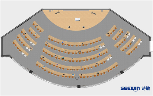 階梯教室-范希弧形臺面平面圖